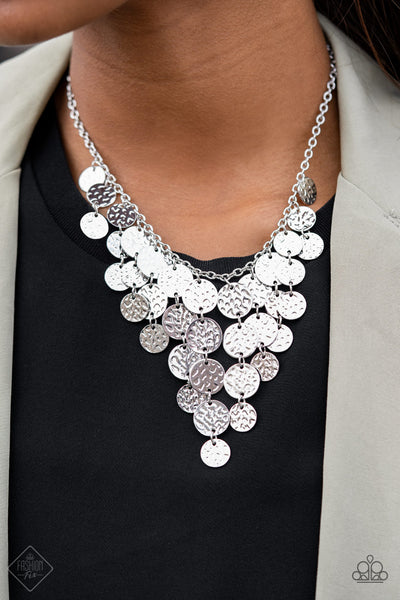Spotlight Ready - Silver Hammered Disc Necklace- Paparrazi Accessories