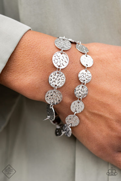 Rooted To The SPOTLIGHT - Silver Hammered Disc Bracelet - Paparrazi Accessories