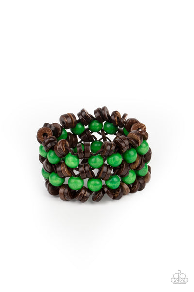 Tahiti Tourist - Green Wood Bead Bracelet - Paparrazi Accessories
