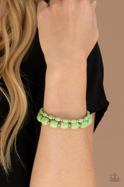 Colorfully Country - Green Stone Stretchy Bracelet