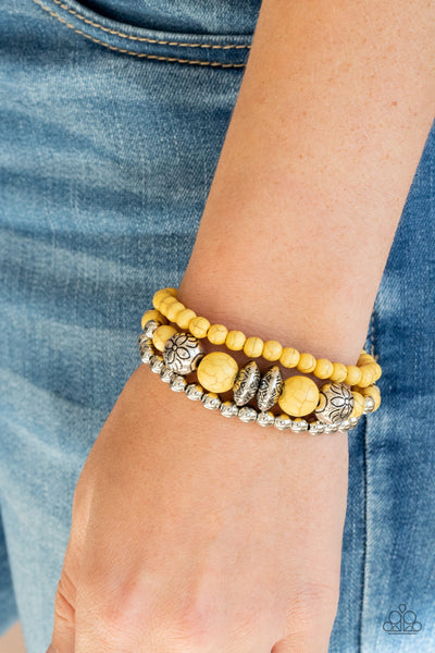 Desert Blossom - Yellow Bead Stretch Bracelet- Paparrazi Accessories