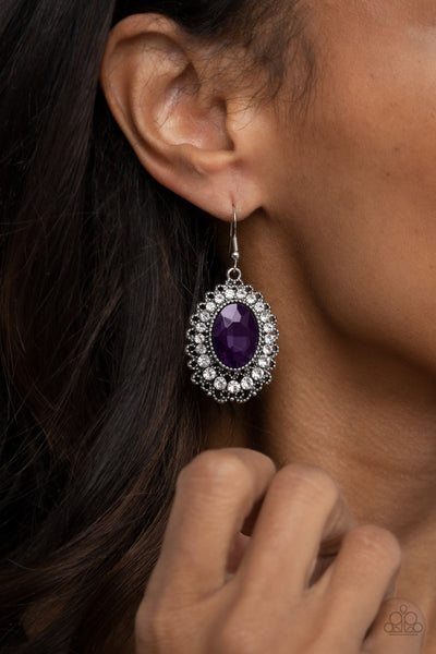 Glacial Gardens - Purple Rhinestone Earrings- Paparrazi Accessories
