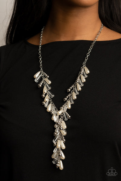 Dripping With DIVA-ttitude - White & Silver Beaded Necklace- Paparrazi Accessories