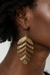 Palm Lagoon - Brass Palm Leaf Earrings- Paparrazi Accessories