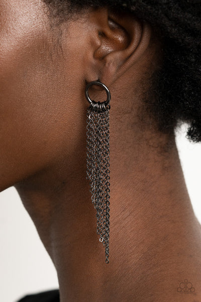 Divinely Dipping - Black Chain Post Earrings- Paparazzi Accessories