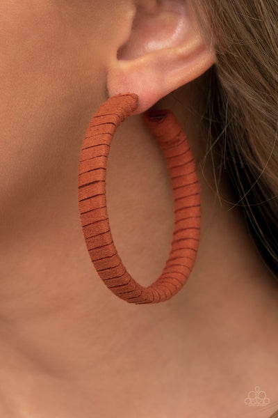 Suede Parade - Orange Suede Hoop Earrings- Paparrazi Accessories