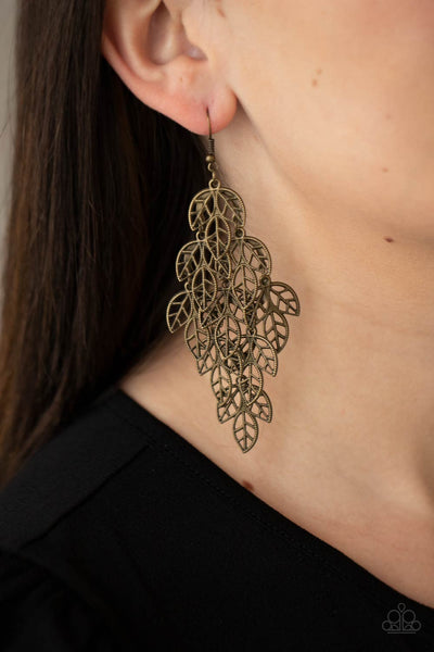 The Shakedown - Brass Leaf Earrings- Paparrazi Accessories