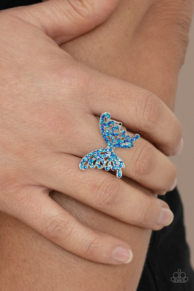 Butterfly Orchard - Blue Rhinestone Butterfly Ring - Paparrazi Accessories