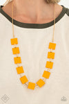 Hello, Material Girl - Yellow Square Necklace- Paparrazi Accessories