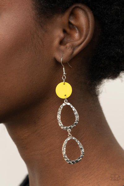 Surfside Shimmer - Yellow-Fishhook Earrings- Paparazzi Accessories