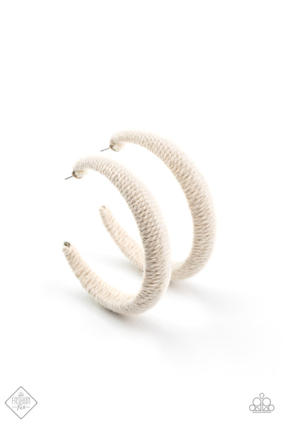 TWINE and Dine - White Twine Wrapped Hoop Earrings- Paparrazi Accessories