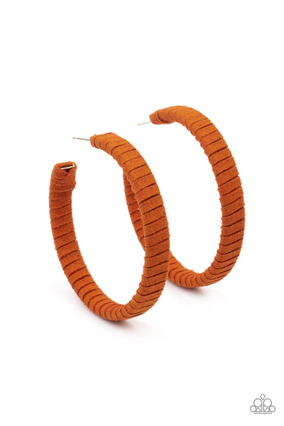 Suede Parade - Orange Suede Hoop Earrings- Paparrazi Accessories