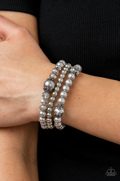 Positively Polished - Silver Stretchy Pearl Bracelet- Paparazzi Accessories