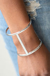 Diamond Deity - White Rhinestone Cuff Bracelet - Paparazzi Accessories