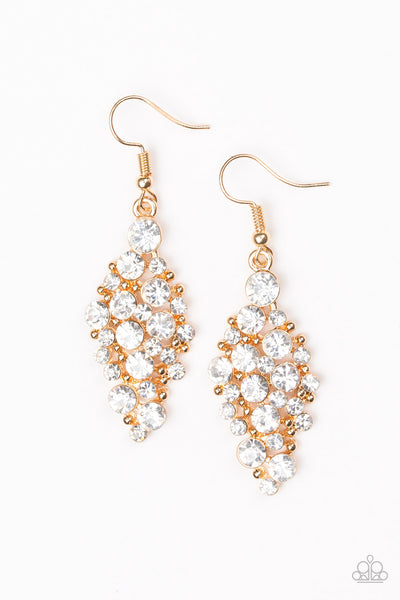 Cosmically Chic - Gold Rhinestone Earrings- Paparazzi Accessories