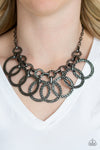 Jamming Jungle- Black Hammered Hoop Necklace - Paparazzi Accessories