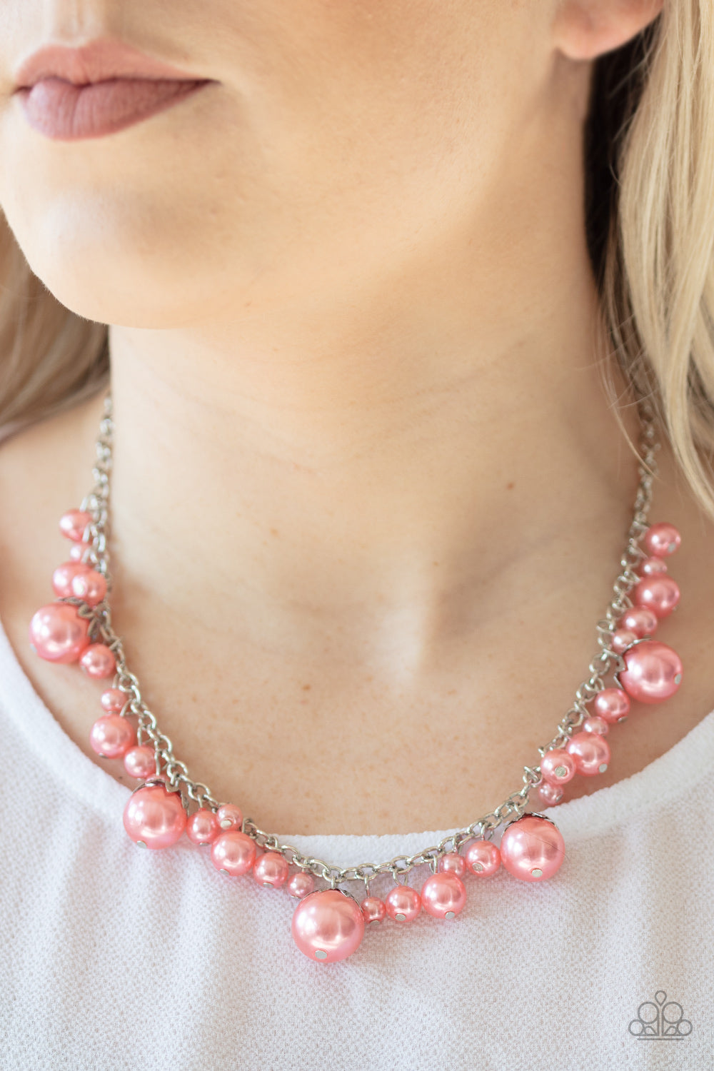 Paparazzi Necklace- High Roller Status- Pink- Pearl Like Beads- Layered |  eBay
