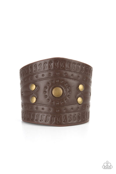 Orange County - Brass Stud Brown Leather Bracelet- Paparrazi Accessories