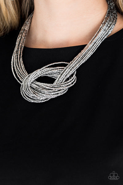 Knotted Knockout - Silver Seed Bead Necklace- Paparazzi Accessories