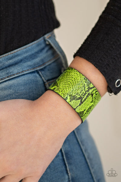 It’s a Jungle Out There -  Neon Green Python Print Wrap Bracelet- Paparazzi Accessories