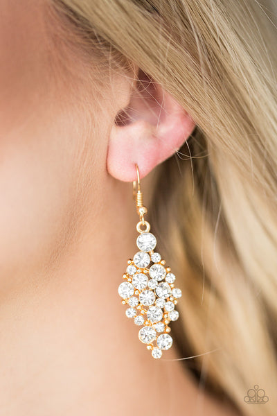 Cosmically Chic - Gold Rhinestone Earrings- Paparazzi Accessories