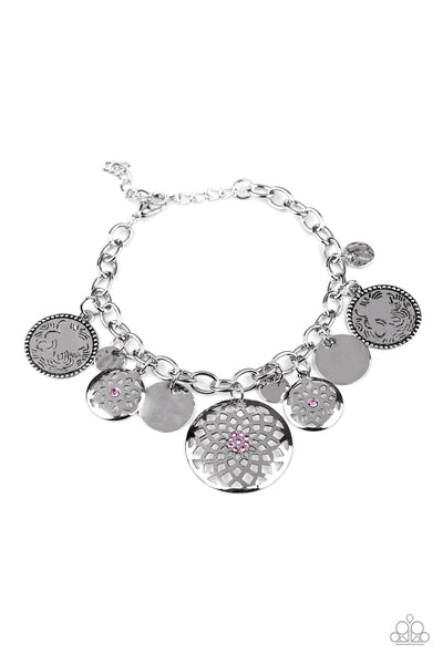Trinket Tranquility - Pink Rhinestone Bracelet  - Paparazzi Accessories