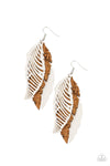 WINGING Off The Hook - White Leather & Cork Earrings- Paparrazi Accessories