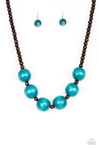 Oh My Miami - Blue Wood Bead Necklace- Paparrazi Accessories