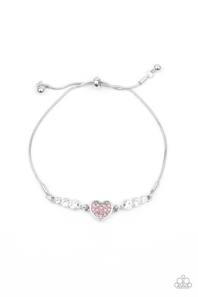 Big-Hearted Beam - Pink Rhinestone Bracelet- Paparrazi Accessories