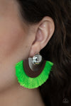 Fan The Flamboyance - Green Fringe Post Earrings  - Paparazzi Accessories