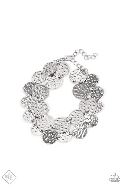 Rooted To The SPOTLIGHT - Silver Hammered Disc Bracelet - Paparrazi Accessories