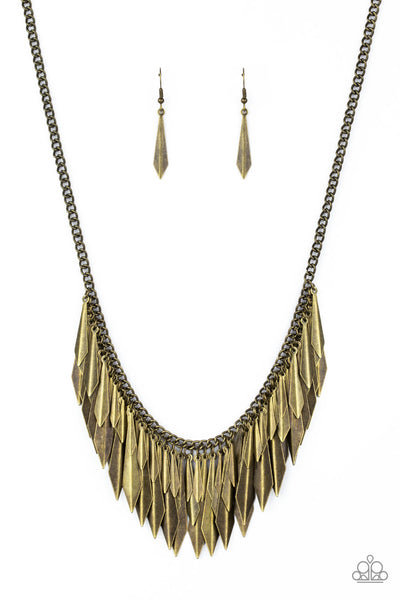 The Thrill Seeker - Brass Flared Dagger Necklace - Paparazzi Accessories