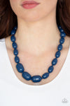 Poppin Popularity- Blue Wood Bead Necklace - Paparazzi Accessories