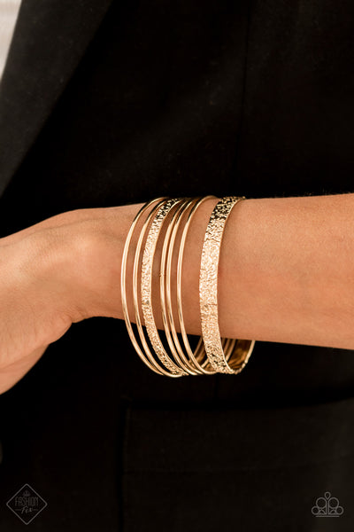 Full Circle - Gold Textured & Smooth Bangle Bracelet Set - Paparazzi Accessories