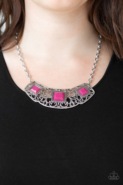 Feeling Inde-PENDANT - Pink Filigree Necklace - Paparazzi Accessories