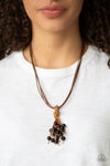 Tassel Trek - Black Leather Urban Necklace - Paparazzi Accessories
