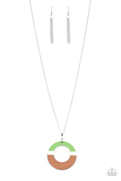 Sail Into The Sunset - Green Wooden Hoop Necklace   - Paparazzi Accessories
