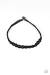 Track Tracker - Black Braided Cording And Leather Urban Necklace - Paparazzi Accessories