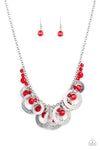Turn It Up - Red Hoop Textured Necklace - Paparazzi Accessories