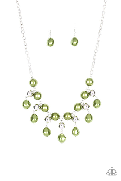 Queen Of The Gala - Green Silver & Beaded Necklace Paparazzi Accessories
