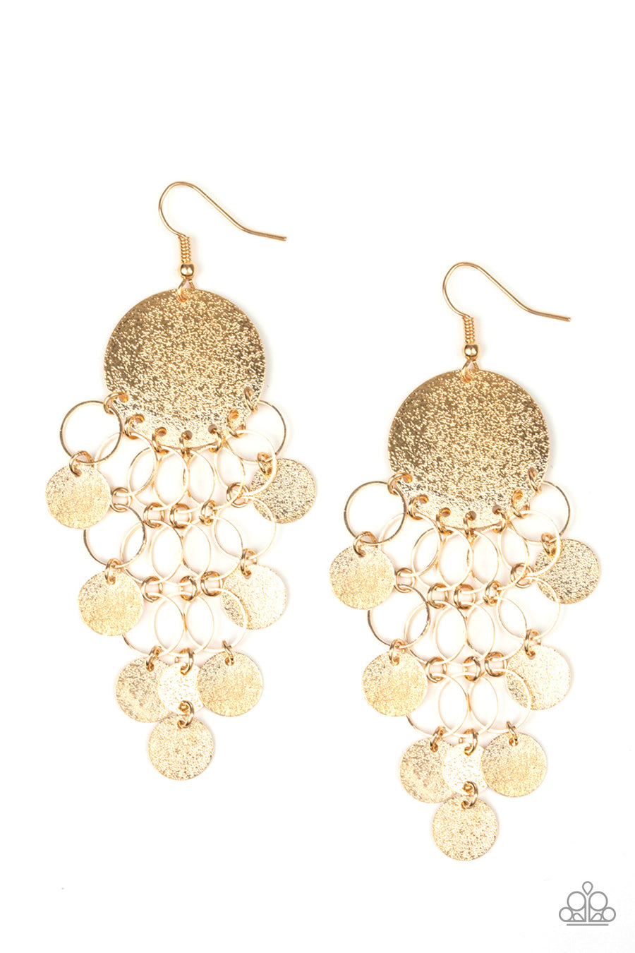 Turn On The Brights -  Gold Cascading Disc Earrings - Paparazzi Accessories
