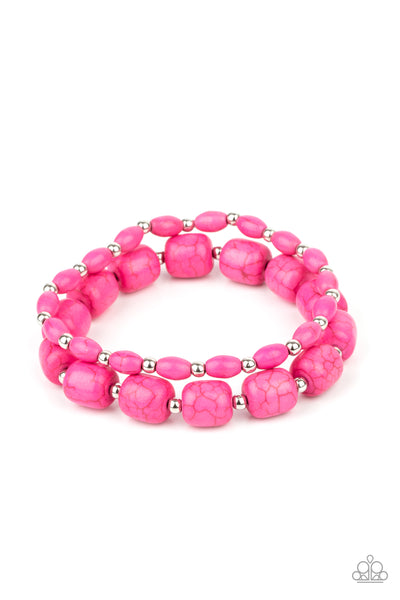 Colorfully Country - Pink Bead Stretch Bracelet- Paparrazi Accessories