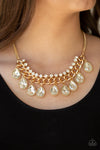 All Toget-HEIR Now- Gold Rhinestone Necklace - Paparazzi Accessories