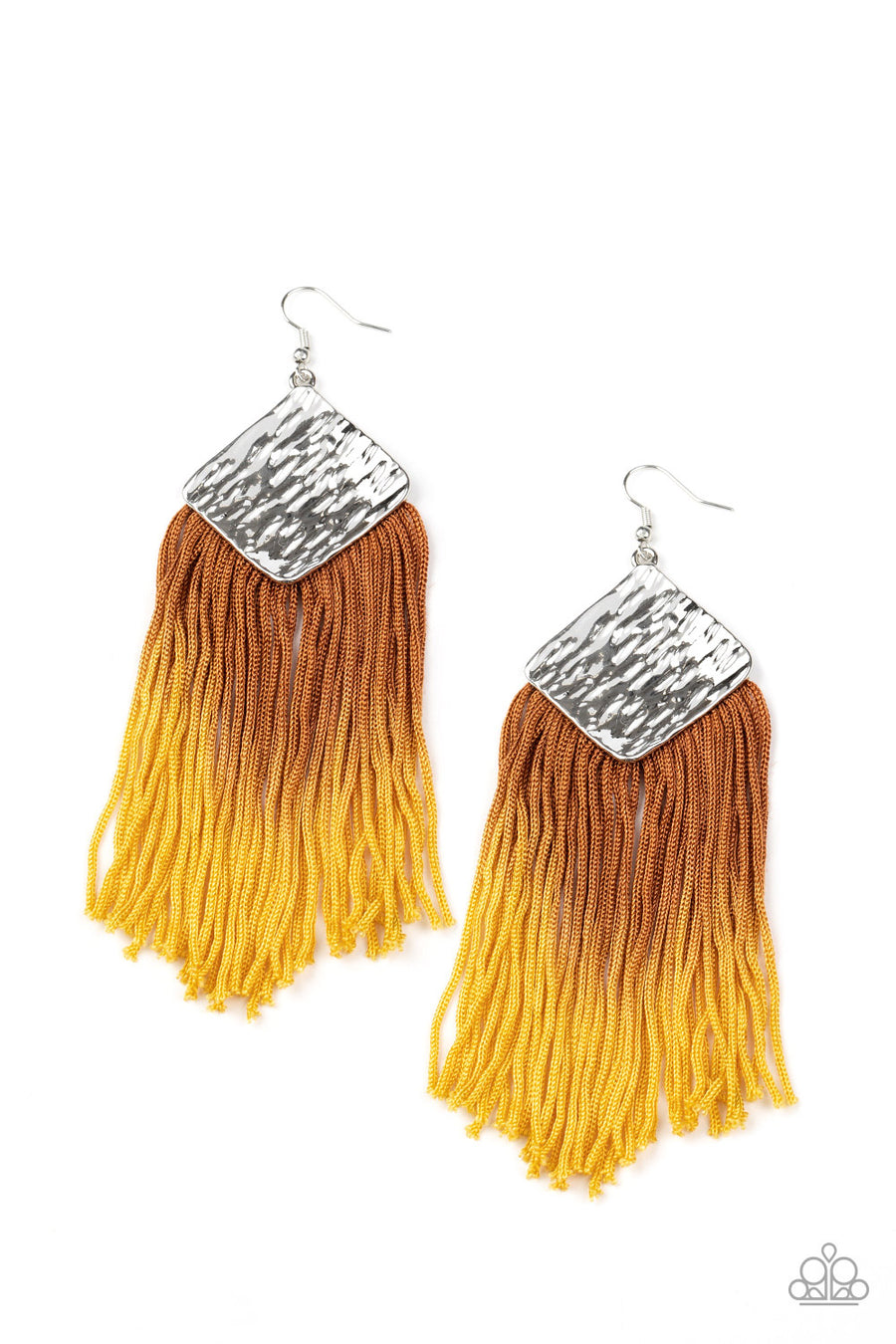 Dip The Scales - Yellow Fringe Earrings- Paparazzi Accessories