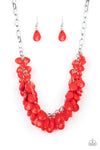 Colorfully Clustered - Red Crystal-Like Teardrop Necklace- Paparazzi Accessories