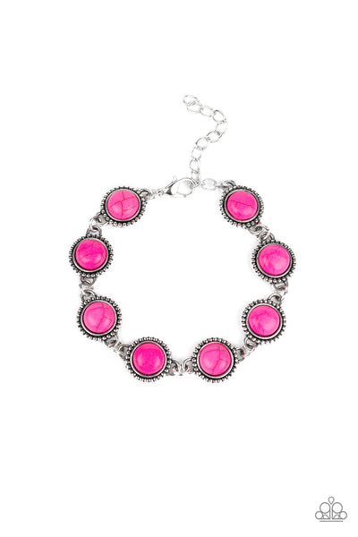 Carved In Sandstone - Pink Studded Silver Bracelet   - Paparazzi Accessories