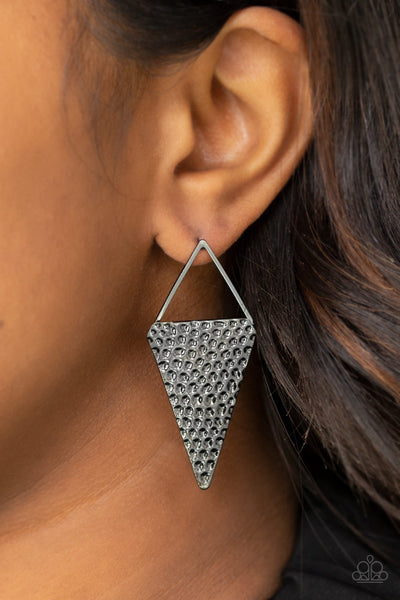 Have A Bite - Black Textured Post Earrings  - Paparazzi Accessories