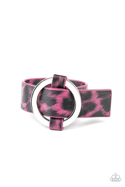 Jungle Cat Couture. - Pink Leather Urban Snap Bracelet -  Paparazzi Accessories