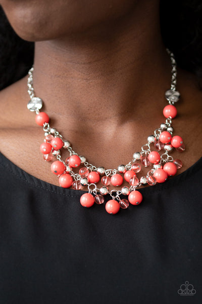 Seaside Soirée - Orange & Silver Beaded Necklace- Paparazzi Accessories