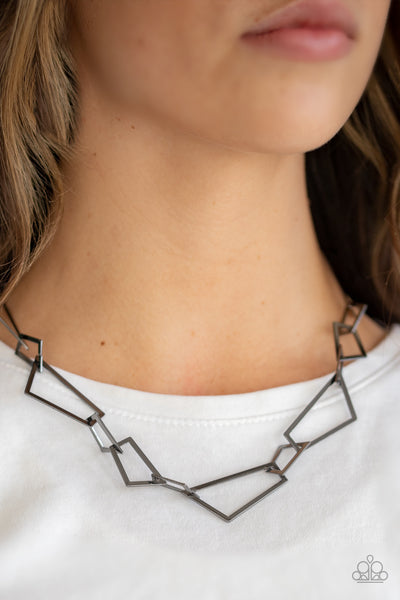 Shattering Records -  Black Trapezoid Necklace - Paparazzi Accessories